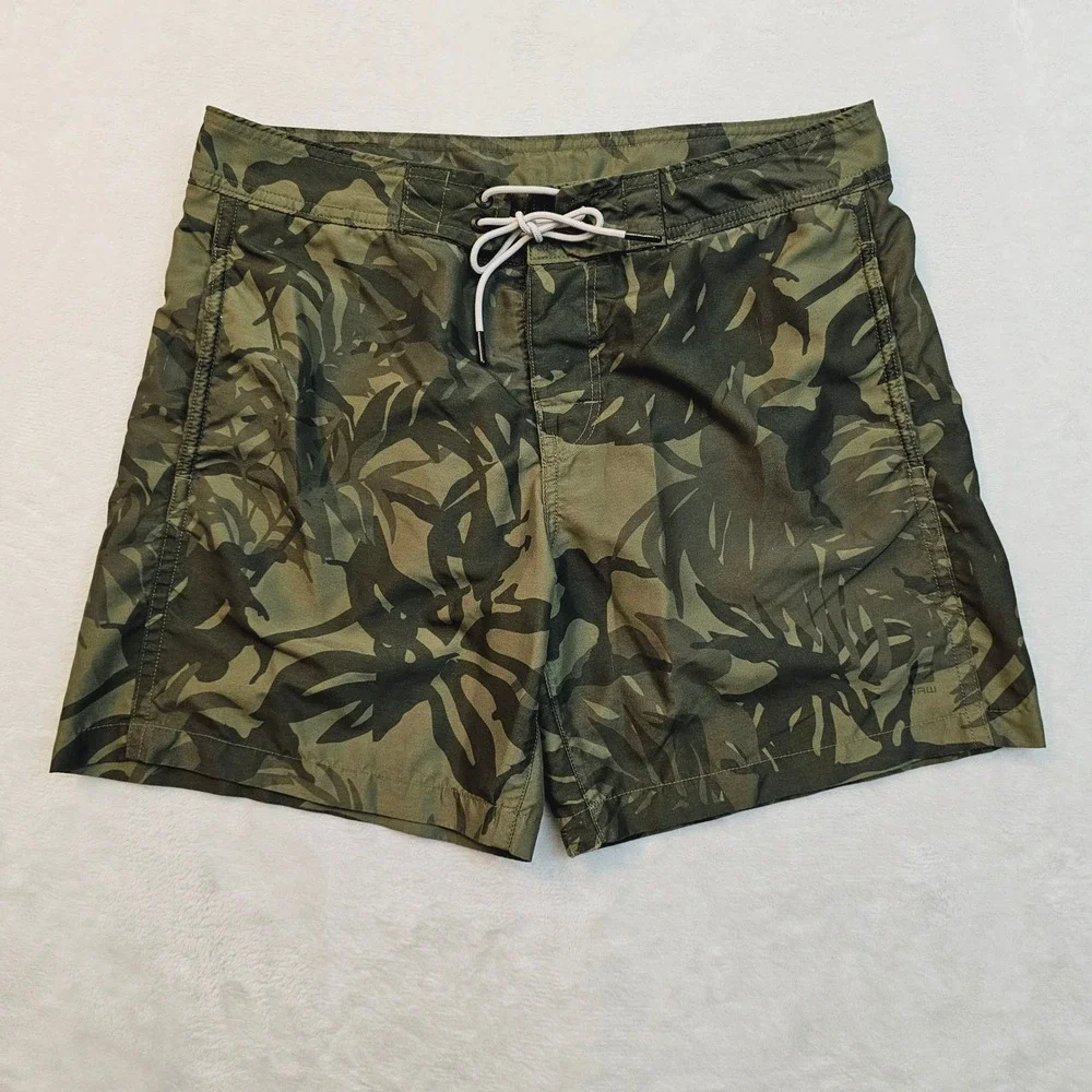 G-Star Raw Swim‎ Shorts Mens M Green Camo Dirik Cord Tropical Leaf Board Shorts